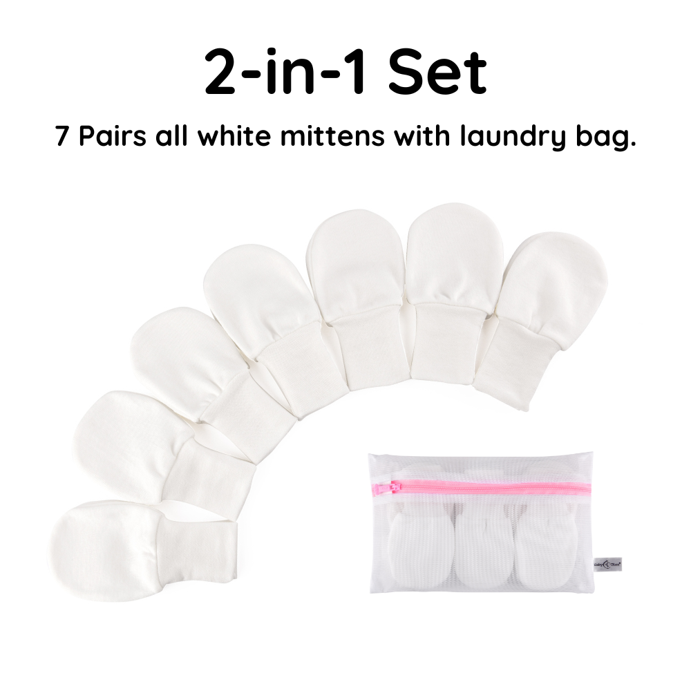 Baby Mittens (White, 7-Pairs)